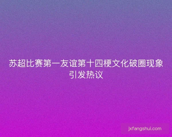苏超比赛第一友谊第十四梗文化破圈现象引发热议